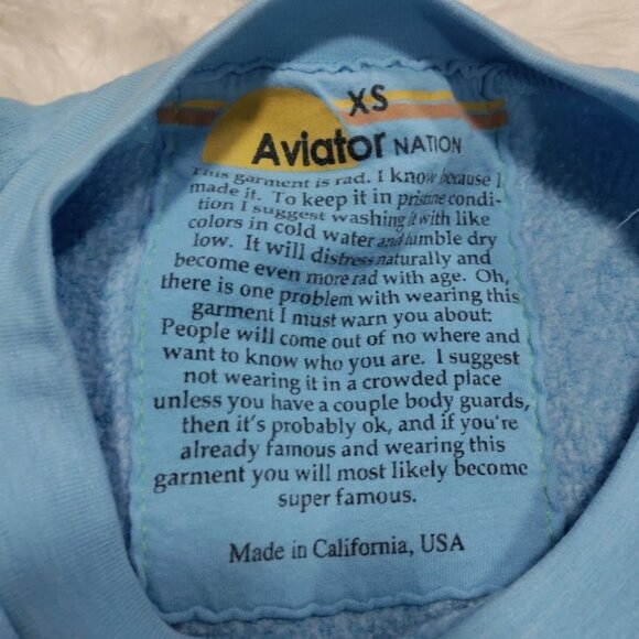 Aviator Nation Blue Lightning Bolt Design Crewneck Oversized Sweatshirt Size XS - Picture 7 of 11